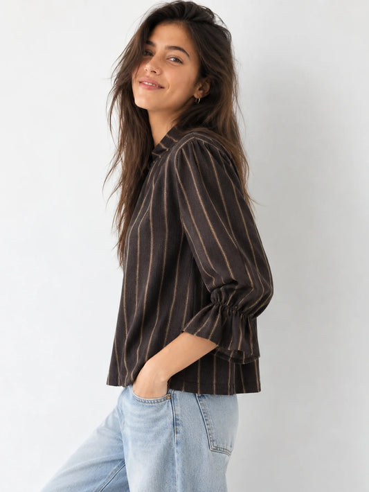 Blusa Rayas de Algodón con Manga Volante