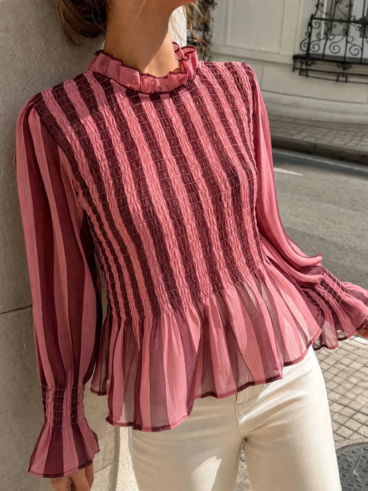 Blusa rayas cuello redondo, vista frontal detalle