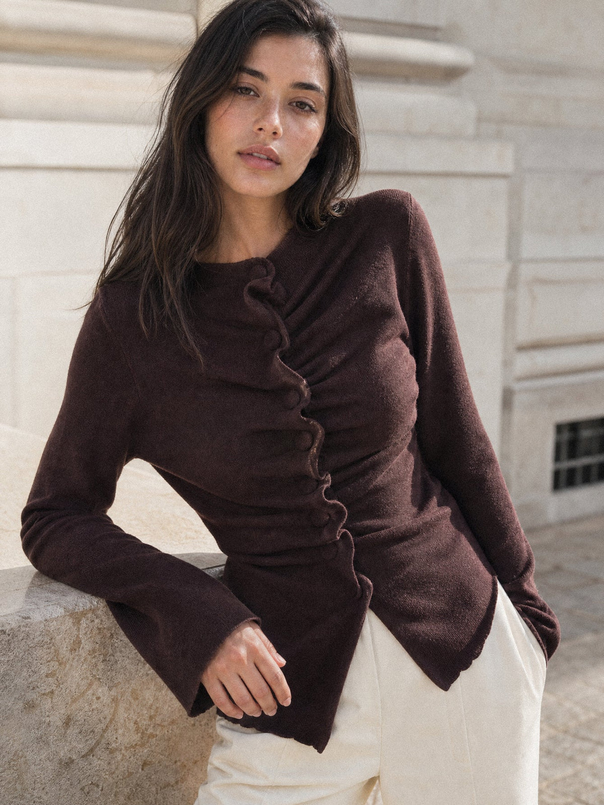 Jersey Mujer Fruncido con Botones