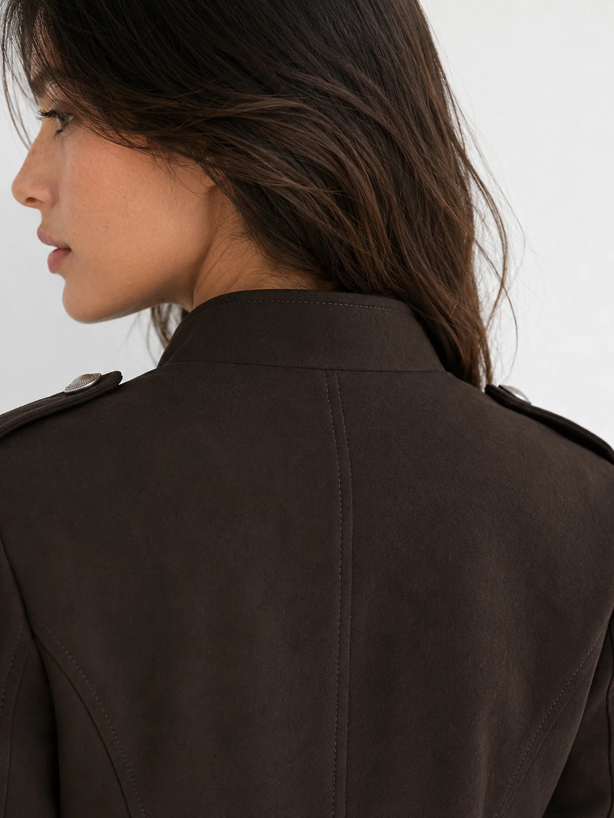 Chaqueta Entallada Efecto Ante con Botones Metálicos
