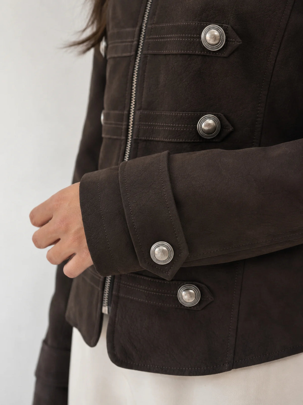 Chaqueta Entallada Efecto Ante con Botones Metálicos